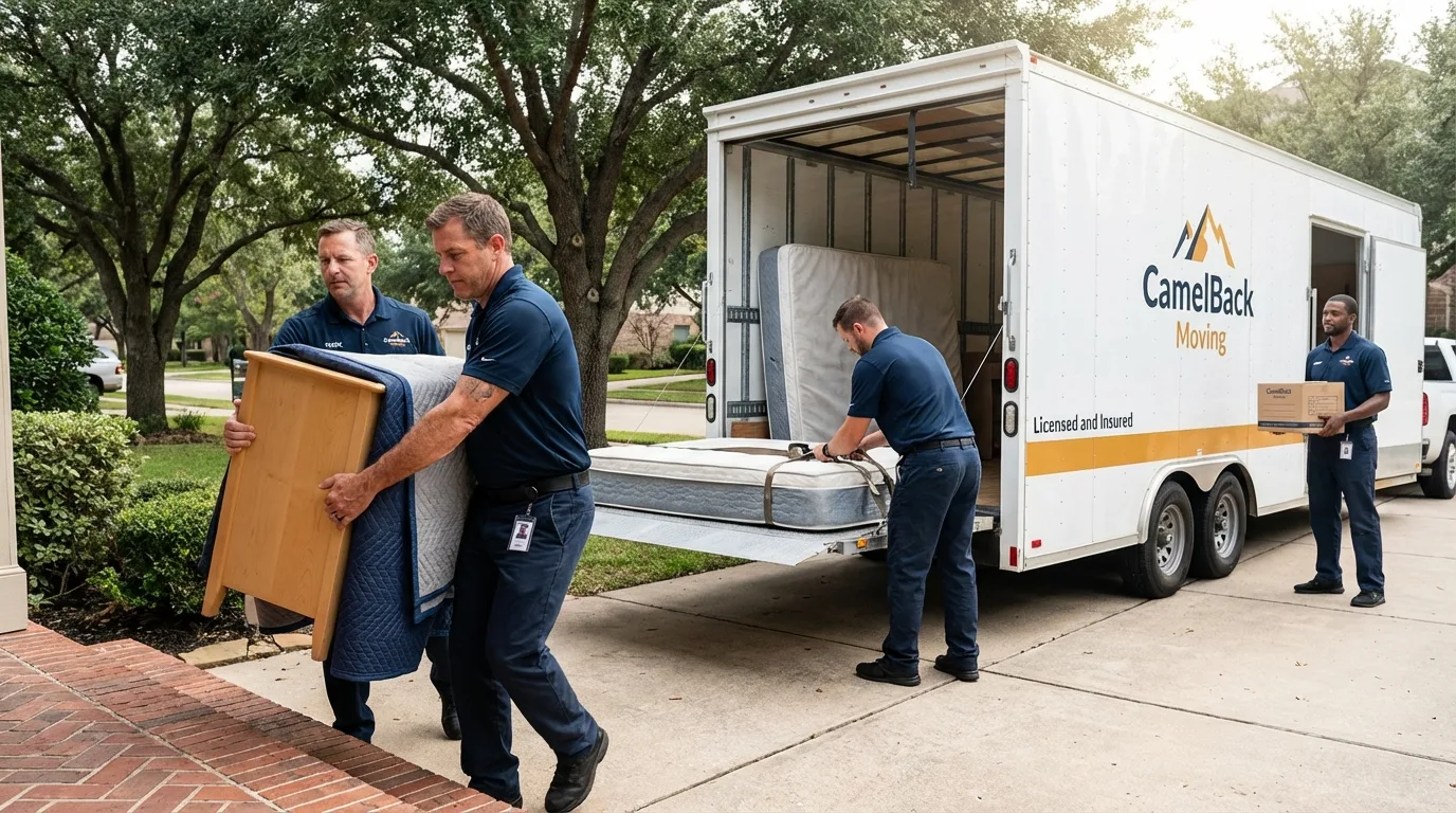 Crew loading residential truck for cross-state move from Eastpointe, MI